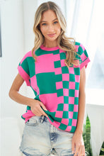 Load image into Gallery viewer, First Love Checkered Drop Shoulder Knit Top
