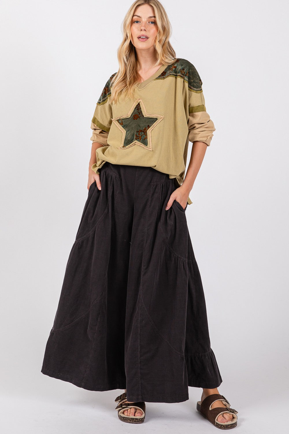 SAGE + FIG High Rise Corduroy Wide Leg Pants