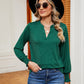 Notched Neck Long Sleeve Blouse