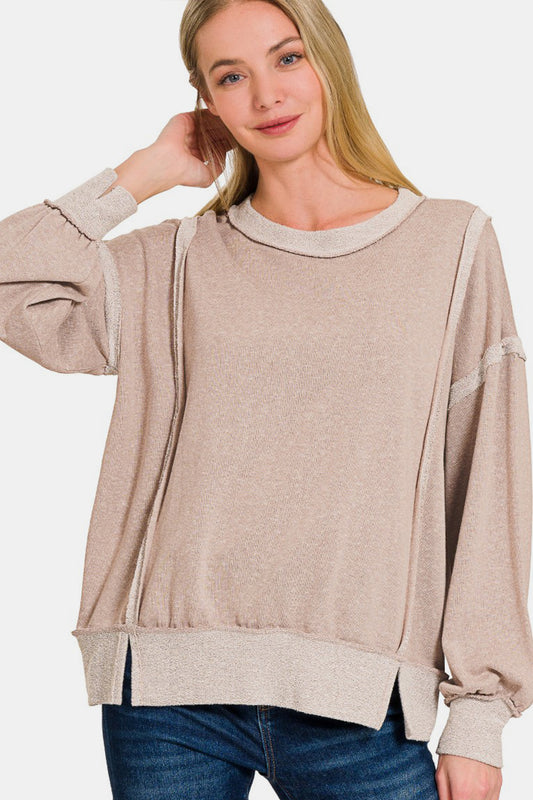 Zenana Washed Exposed-Seam Sweatshirt