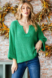 Veveret Notched Long Sleeve Sweater