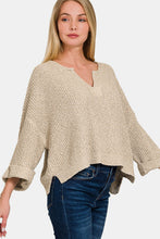 Load image into Gallery viewer, Zenana Notched Side Slit Patch Sweater
