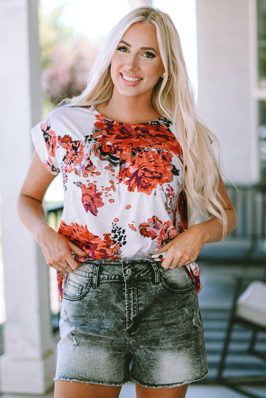 Floral Round Neck Short Sleeve Top