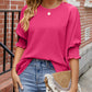 Round Neck Smocked Lantern Sleeve Blouse