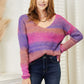 Angel Wings Multicolored Rib-Knit V-Neck Knit Pullover