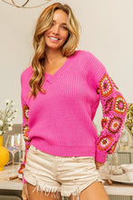 Load image into Gallery viewer, BiBi V-Neck Crochet Long Sleeve Sweater
