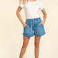 Haptics High Rise Button Fly Washed Denim Shorts