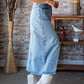 Veveret Slit Mid Rise Waist Denim Skirt