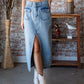 Veveret Slit Mid Rise Waist Denim Skirt