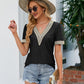 Contrast V-Neck Puff Sleeve Top