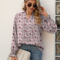 Printed Tie Neck Flounce Sleeve Blouse