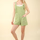 VERY J Tie Shoulder Front Pocket Striped Contrast Romper