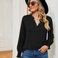 Notched Neck Long Sleeve Blouse