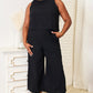 Devine Buttoned Round Neck Tank and Wide Leg Pants Set