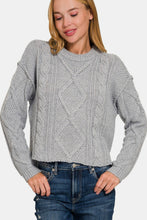 Load image into Gallery viewer, Zenana Cropped High Low Cable Sweater with Side Slits
