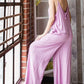 Veveret Pocketed Spaghetti Strap V-Neck Wide Leg Jumpsuit