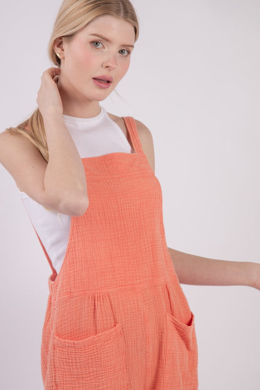 VERY J Sleeveless Double Gauze Overalls with Pockets