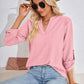 V-Neck Roll-Tap Sleeve Blouse