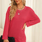 Waffle-Knit Round Neck Long Sleeve Sweatshirt