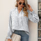 Printed Tie Neck Flounce Sleeve Blouse