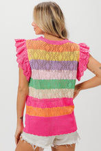 Load image into Gallery viewer, BiBi Pointelle Striped Ruffled Knit Top
