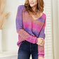 Angel Wings Multicolored Rib-Knit V-Neck Knit Pullover