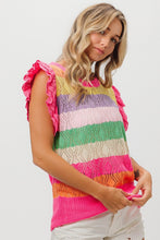 Load image into Gallery viewer, BiBi Pointelle Striped Ruffled Knit Top
