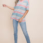 BOMBOM V-Neck Striped Knit Top