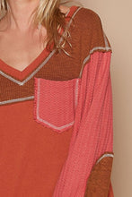 Load image into Gallery viewer, POL V-Neck Knit Panel Exposed Seam Top
