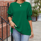 Round Neck Smocked Lantern Sleeve Blouse