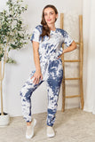 Shiny Tie-Dye Tee and Drawstring Waist Joggers Lounge Set