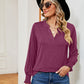 Notched Neck Long Sleeve Blouse