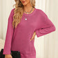 Waffle-Knit Round Neck Long Sleeve Sweatshirt