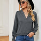 Notched Neck Long Sleeve Blouse