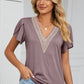 Contrast Trim Petal Sleeve V-Neck Top