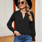 Notched Neck Long Sleeve Blouse