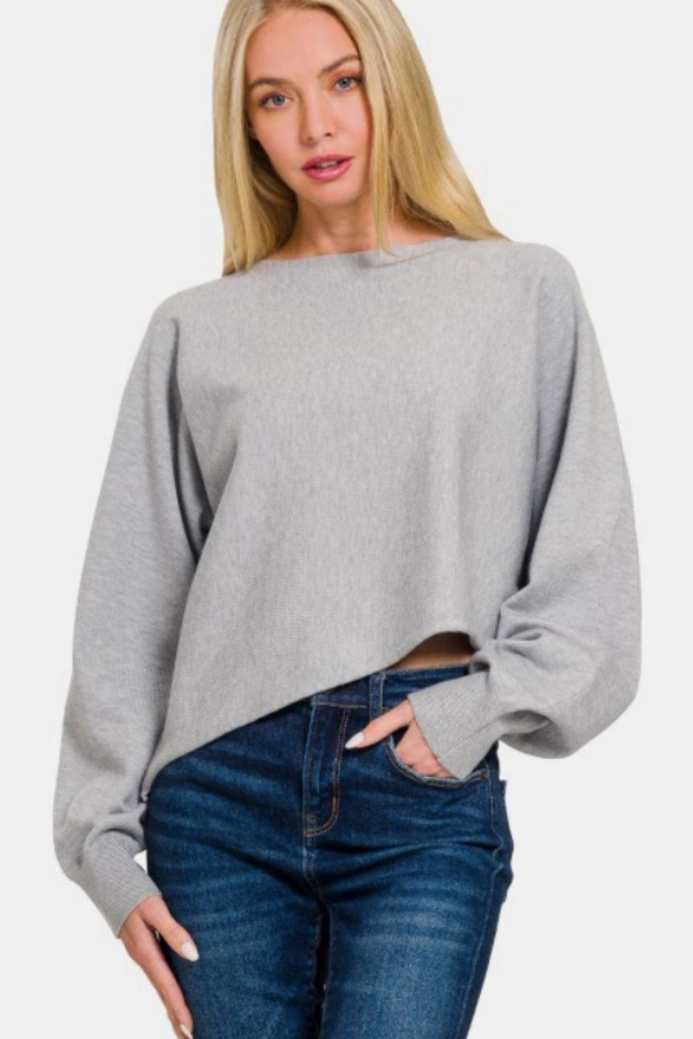 Zenana Asymmetric Hem Long Sleeve Sweater