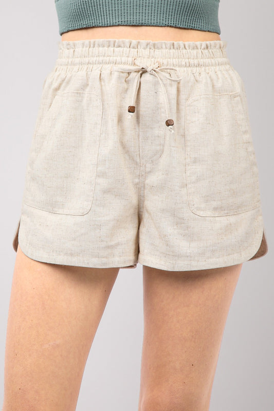 VERY J Drawstring Elastic Waist Linen Shorts