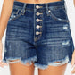 Kancan Raw Hem Button-Fly Denim Shorts