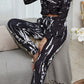 Shiny Tie-Dye Round Neck Top and Drawstring Waist Joggers Lounge Set