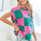 First Love Checkered Drop Shoulder Knit Top