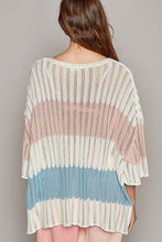 Load image into Gallery viewer, POL V-Neck Short Sleeve Stripe Weave Sweater
