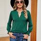 Notched Neck Long Sleeve Blouse