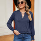 Notched Neck Long Sleeve Blouse