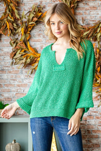 Veveret Notched Long Sleeve Sweater