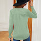 Notched Neck Long Sleeve Blouse