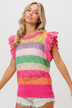 Load image into Gallery viewer, BiBi Pointelle Striped Ruffled Knit Top
