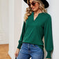 Notched Neck Long Sleeve Blouse