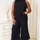 Devine Buttoned Round Neck Tank and Wide Leg Pants Set