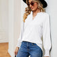 Notched Neck Long Sleeve Blouse